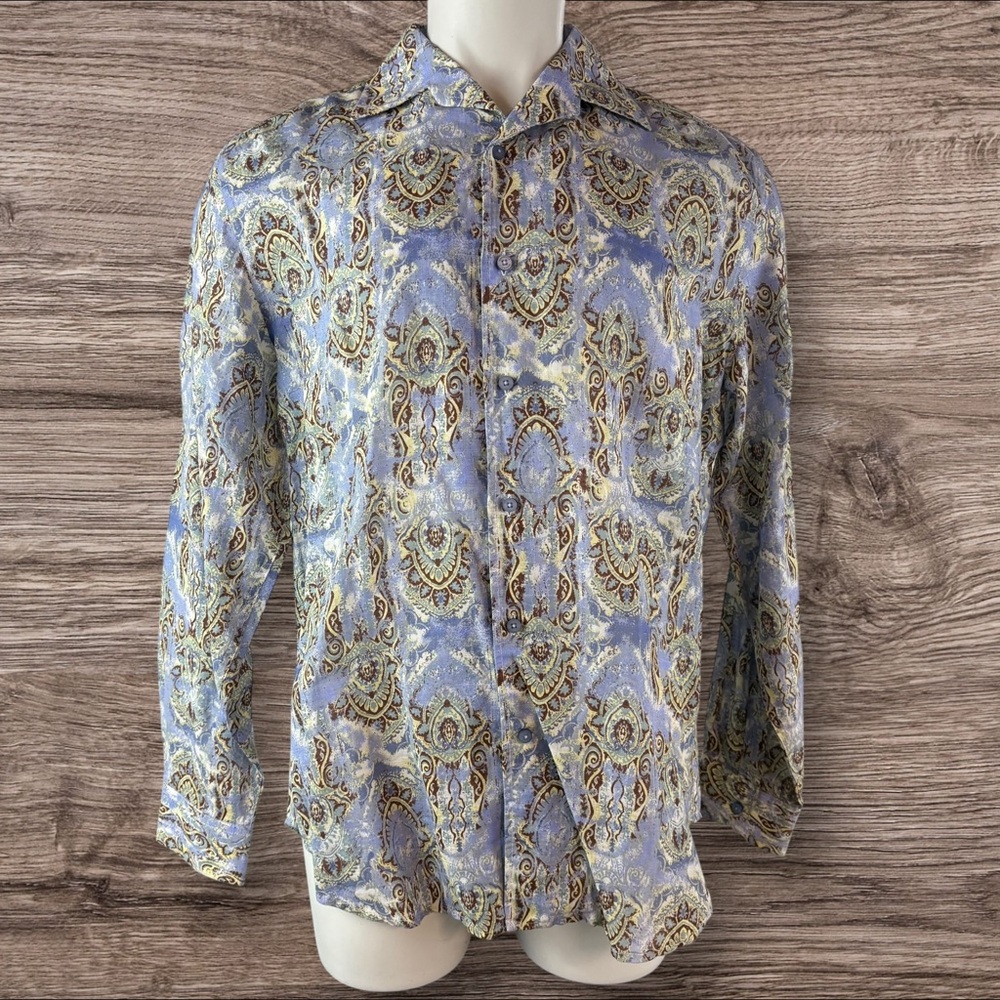 BACHRACH Long Sleeve Button Down Men’s DRESS SHIRT Paisley Large Linen (965)